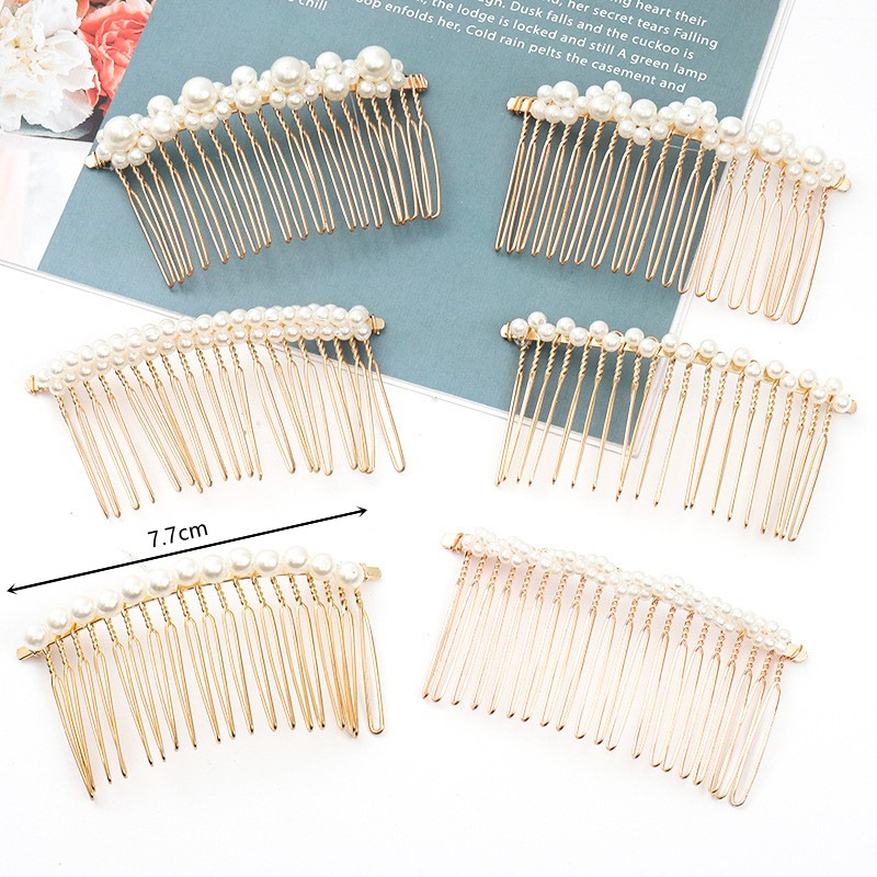 New Korean-style trendy hair accessories for women, featuring pearls and metal, hand-woven, versatile for updos, elegant hair combs, and stylish headwear.