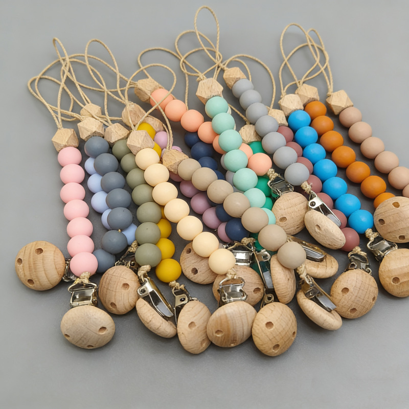 New baby products beech wood pacifier clip to appease baby silicone bite molar wood octagonal pacifier anti-chain