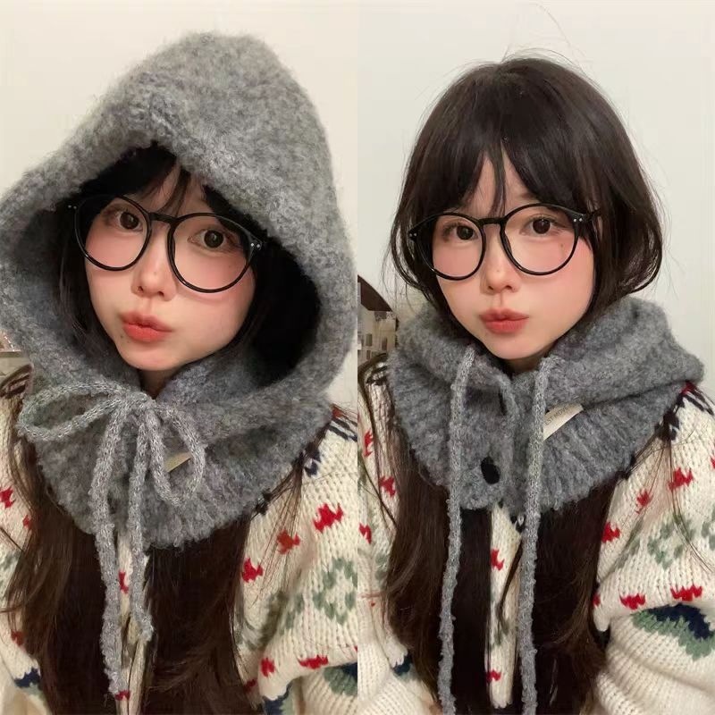 巴拉克拉法帽子女新款秋冬保暖情侣连体针织帽围脖一体混纺毛线帽|undefined