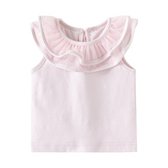 跨境專供夏季薄款嬰兒哈衣套裝 a類純色花邊女寶寶包屁褲圓領上衣