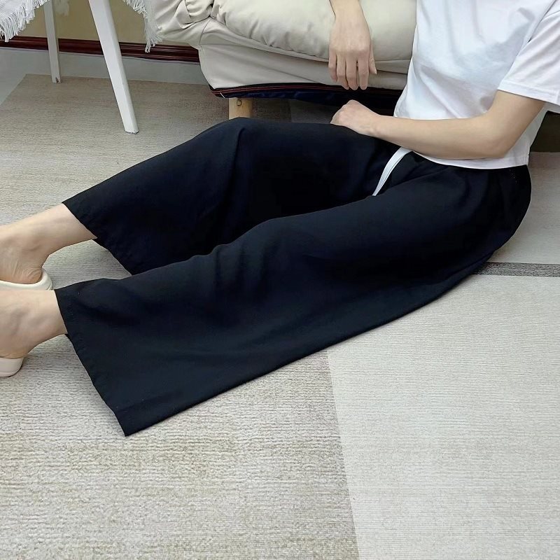 棉绸睡裤女士夏季薄款大码人造绵绸可外穿家居碎花长裤子直筒宽松|undefined