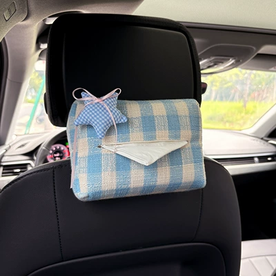Bear Car Seat Back Hanging, Car tissue box/set - ribbon-plaid-blue-five-pointed-star-plaid-tissue-paper-blue