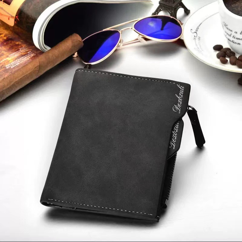 Cartera corta para hombre Cartera vertical multifuncional para múltiples tarjetas Cartera para tarjeta de dibujo para hombre Cartera con cremallera Cartera para billetes