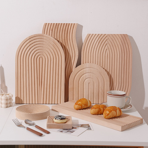 Water Wave Real Wood Serving Tray Home Wooden Bread Board Beech Wood Aroma Storage Display Plate Afternoon Tea Plate Dinner Plate