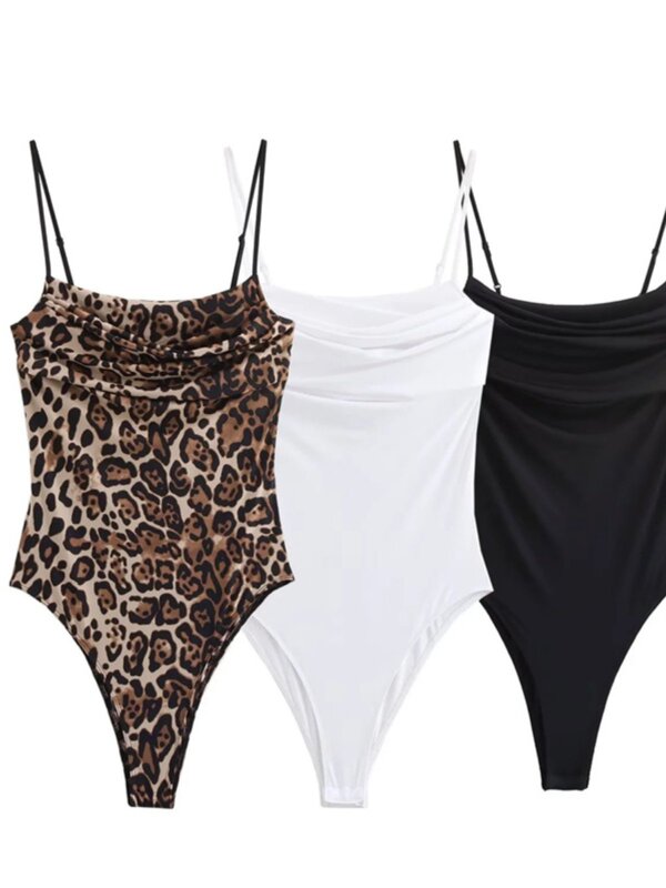 American Sexy Sexy Pure Lust Style Backless Pleated Camisole Women's 2025 Summer New Leopard Print Jumpsuit Trend