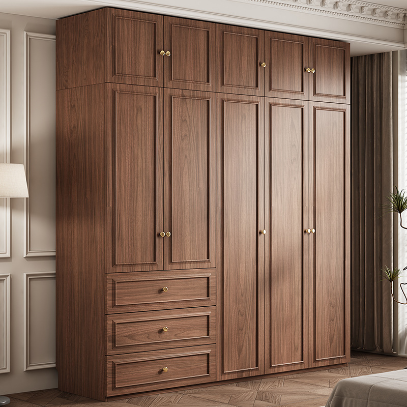 Medieval Style Rattan Door Home Bedroom Wardrobe Walnut Color Modern Simple 2025 New Finished Assembled Cabinet