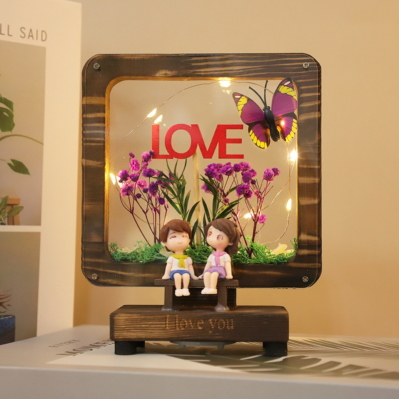 木製の卓上装飾品、文化的で創造的な工芸品、景勝地のプリザーブドフラワー、ドライフラワーブーケ、ナイトライト、木彫りランプ|undefined