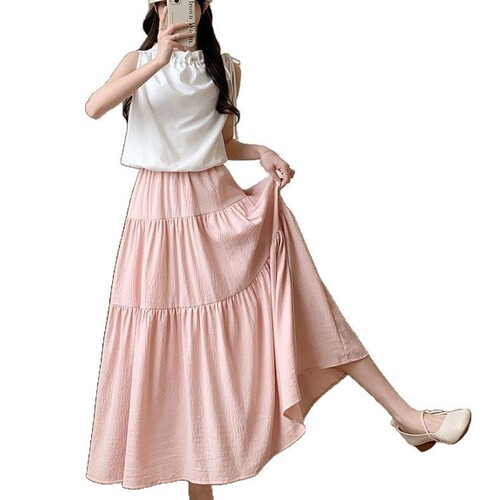 Gentle Wind White A-line Semi-body Skirt for Women - Spring and Summer 2025 High-waist Slimming Flowy Tiered Dress