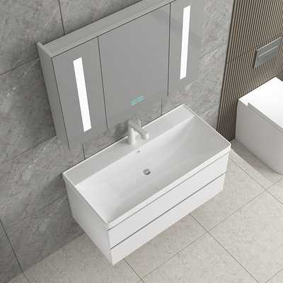 Bathroom cabinet combination solid wood white Small apartment TOILET Washbasin Wash station one Big tub ceramics Wash basin