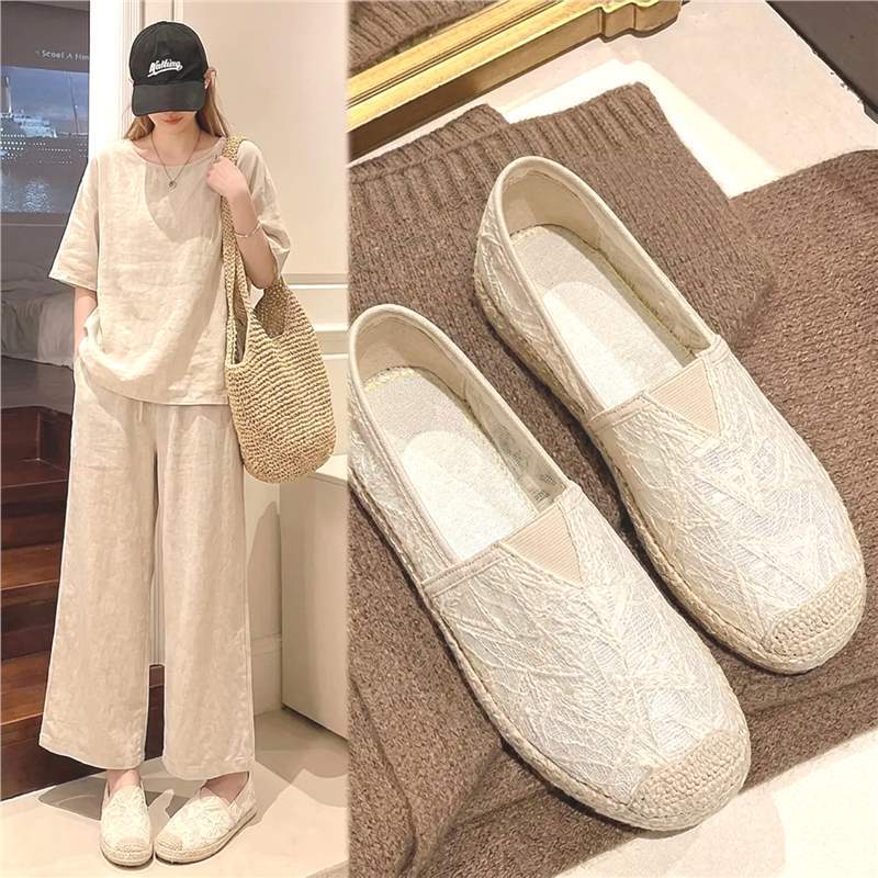 ROANK Lace Breathable Mesh Shoes, Fisherman Shoes, Women's Summer Soft Sole Maternity Shoes, Flat Shoes, Versatile Slip-on Shoes