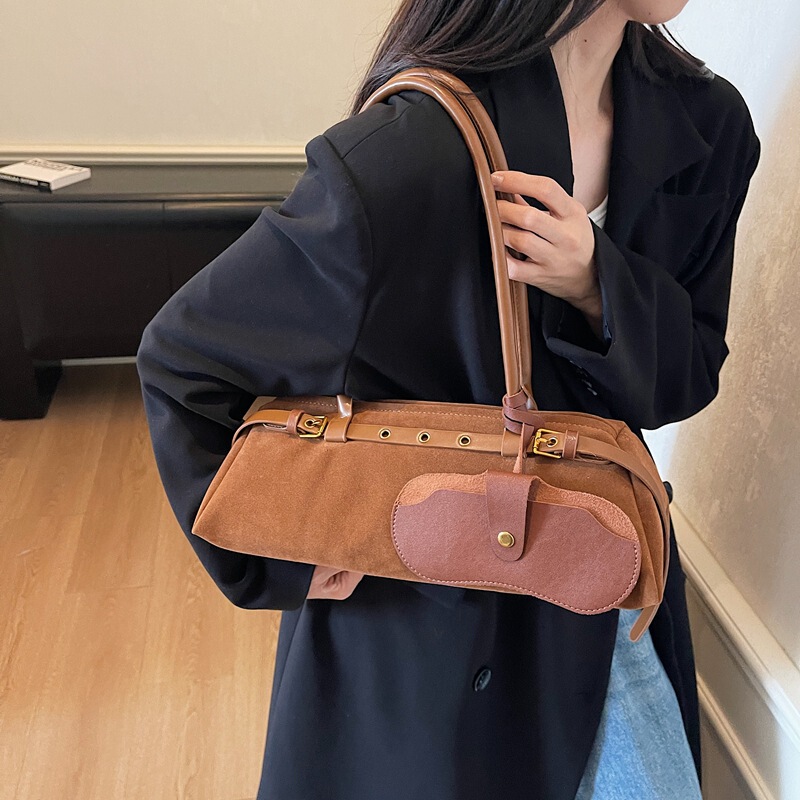 秋冬复古腋下通勤包女式手提包2025新款麂皮绒枕头包单肩保龄球包|undefined