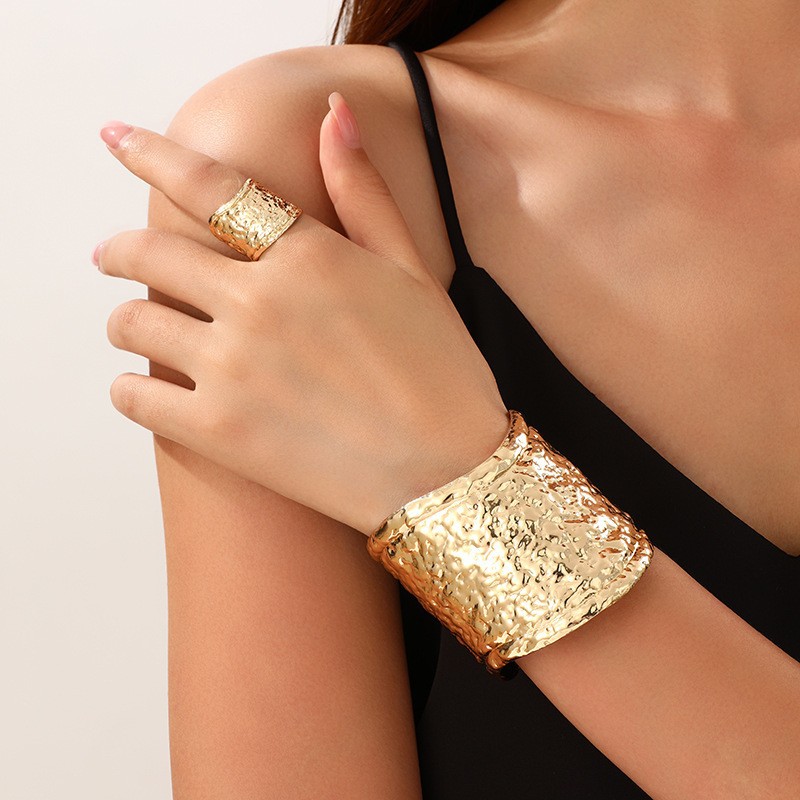 Moda transfronteriza europea y americana personalidad creativa metal geométrico cuadrado apertura ajustable pulsera femenina anillo conjunto de joyería image 17