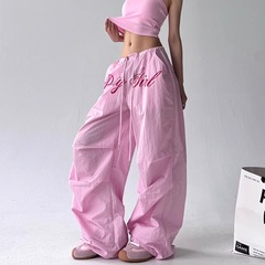 ピンクのアメリカンカジュアルパンツ女性の 2025 夏レトロホットガールストリートダンスシミタールーズデザインワイドレッグパンツ