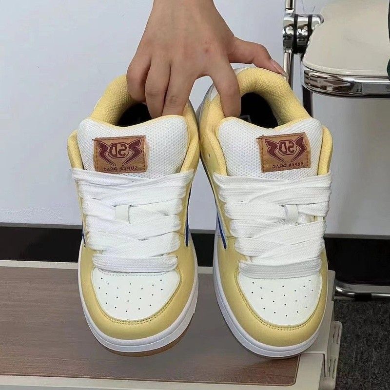 White Rainbow Design Bread Shoes Men ins Trendy 2025 Autumn New White Shoes Student Board Casual Board Shoes