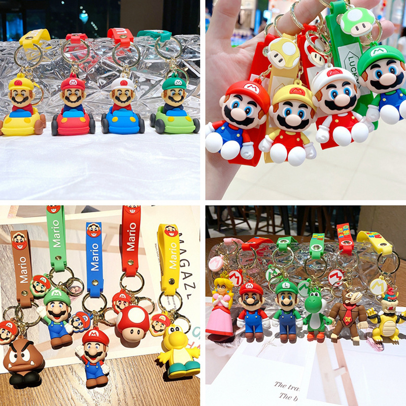 Super Mary Keychain Cartoon Cute Driving Mario Key Chain Bubble Mario Doll Pendant