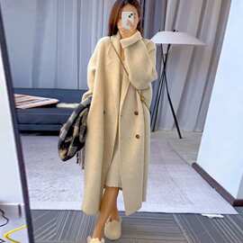 高端秋冬新款双面羊绒大衣女2026韩系宽松慵懒风中长款羊毛呢外套