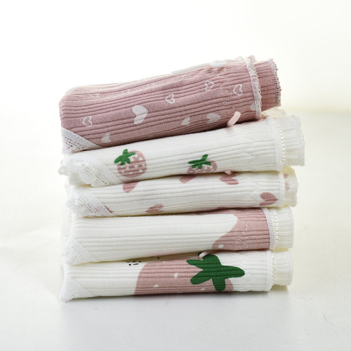 Pure cotton low-waist girls' underwear women's strawberry cute cotton fabric lace student girls' briefs pantyhose