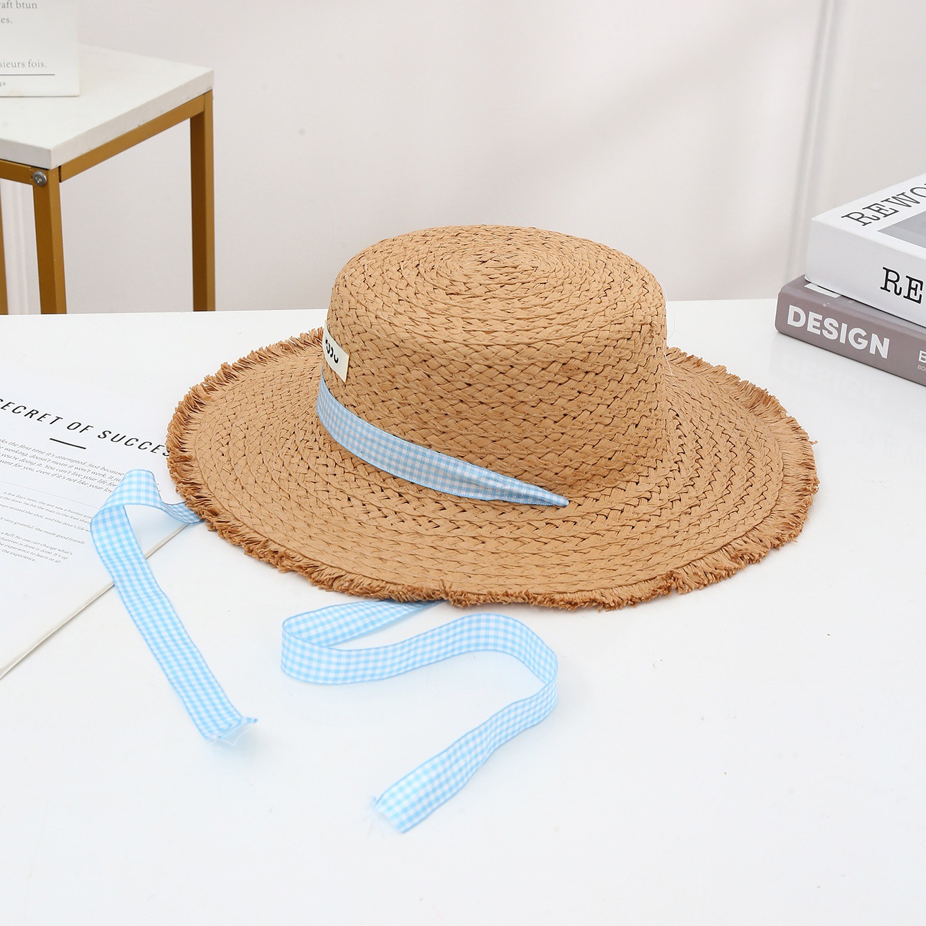 Sombrero de paja con lazo – estilo veraniego, ala ancha, para playa o vacaciones al aire libre