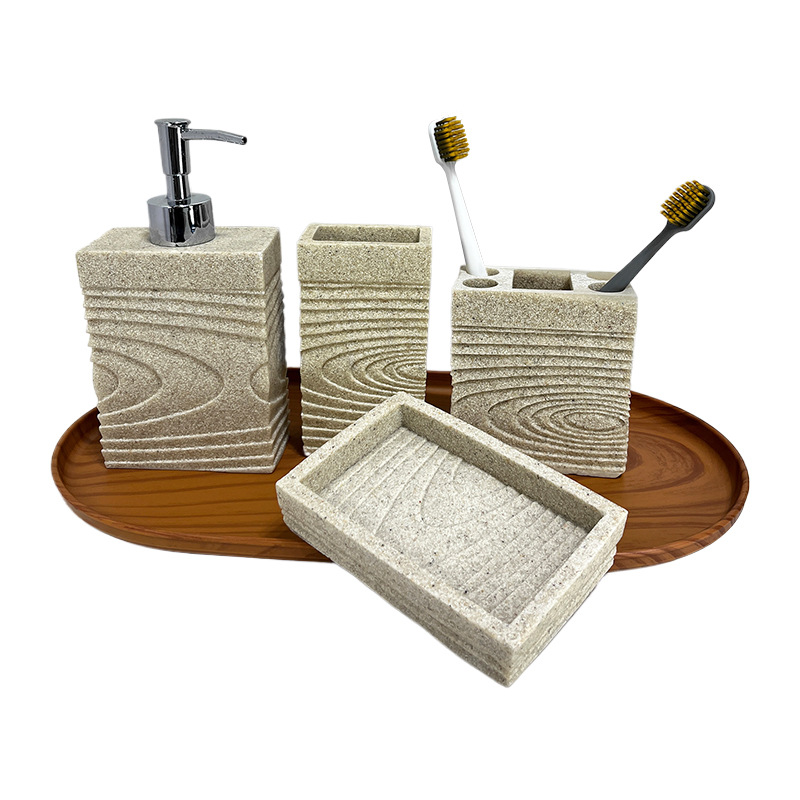 Kit de baño de resina de arenisca imitación baño de hotel de cuatro piezas de baño modelo de decoración de sala de baño de jabón transfronterizo