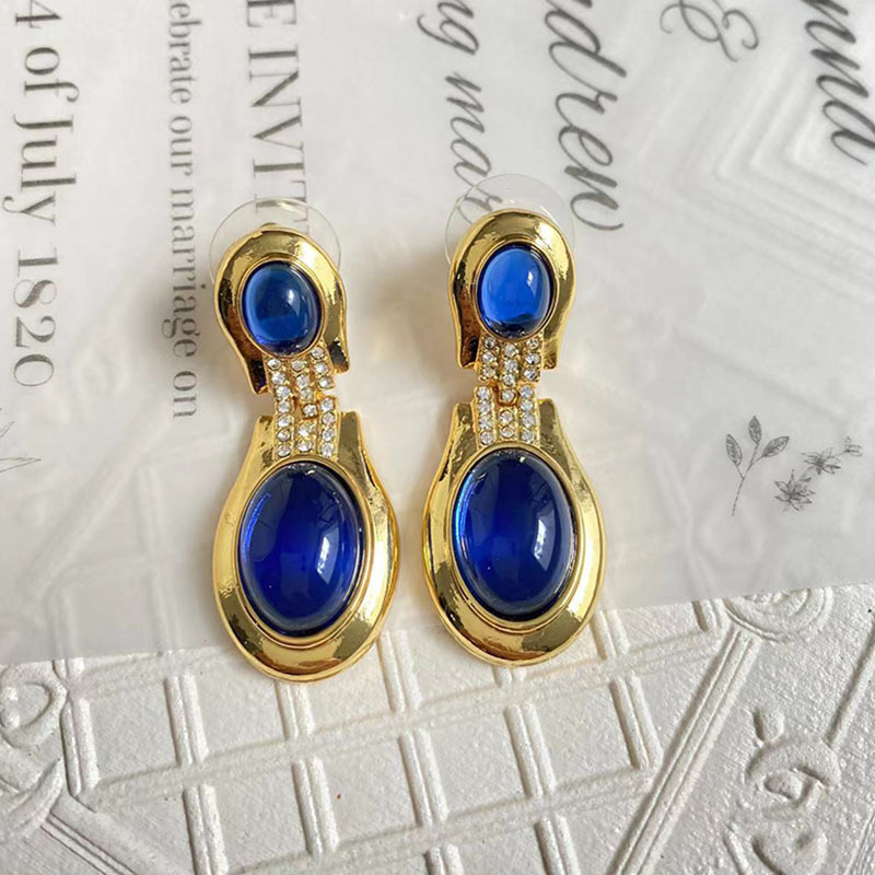 Retro Oval Alloy Plating Glass Zircon Women's Drop Earrings 1 Pair display picture 2