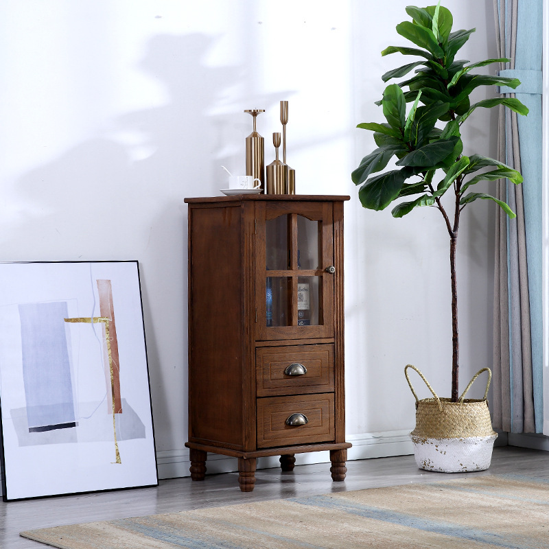 American retro meseta de cabecera de madera sólida hendidura pequeño vinícola tipo cajón 40CM gabinete de almacenamiento TV sala de estar vertical