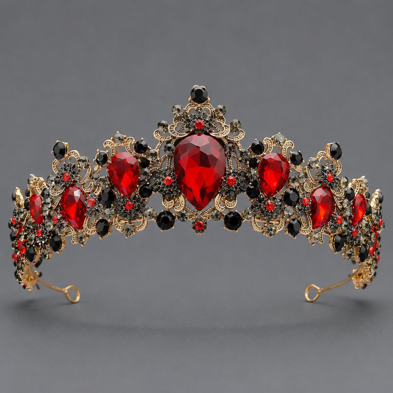 Corona Barroca Retro con Cristales Rojos de Aleación y Cristal Rojo, Acabado galvanizado, para desfiles, bodas y fiestas image 9