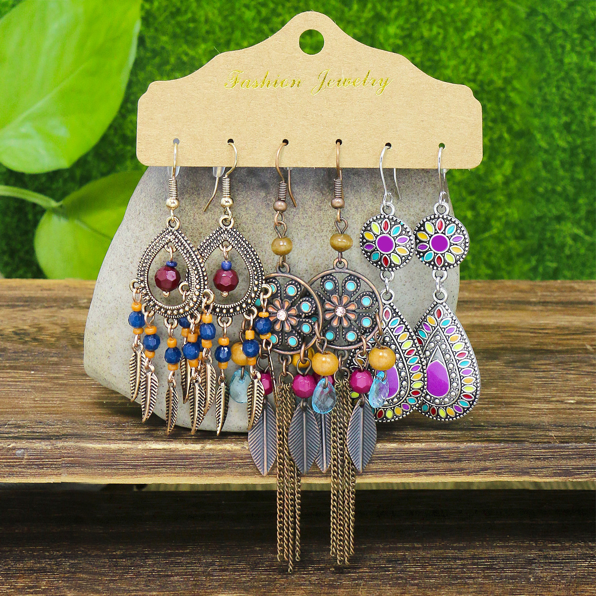 Street Occasion 1 Set Retro Color Block Tree Leaves Tassel Alloy Women's Drop Earrings Earrings