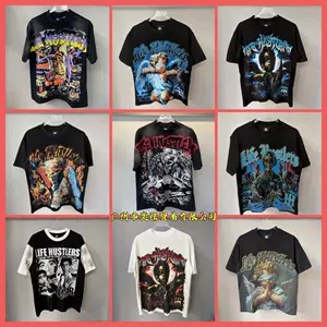 Meichao Life Hust1ers เสื้อยืดแขนสั้น ทรงหลวม ใส่สบาย ลายรอยสักนางฟ้าประดับพลอยเทียม พร้อมข้อความตัวอักษร ใช้ได้ทั้งชายและหญิง