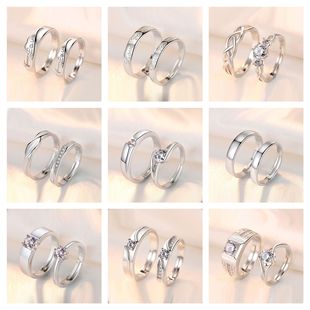 Cross-Border Hot Selling Niche Simple Fashion Diamond-Encrusted Zircon Couple Ring Opening Adjustable Ring Female Factory Direct Sale