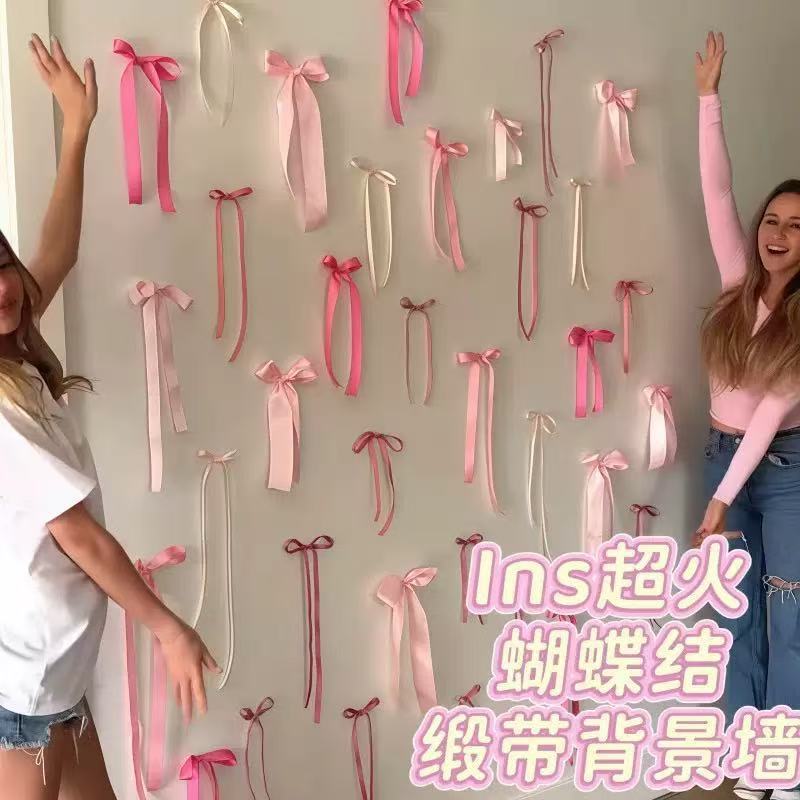 多巴胺成品蝴蝶结少女芭蕾风飘带鲜花束氛围感配饰派对背景挂饰品|undefined
