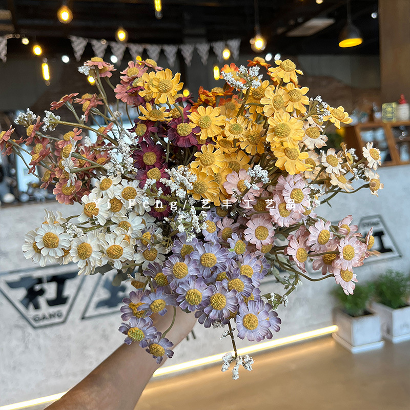 秋色洋甘菊滿天星把束仿真小雛菊花束手捧花假花仿真花裝飾花材