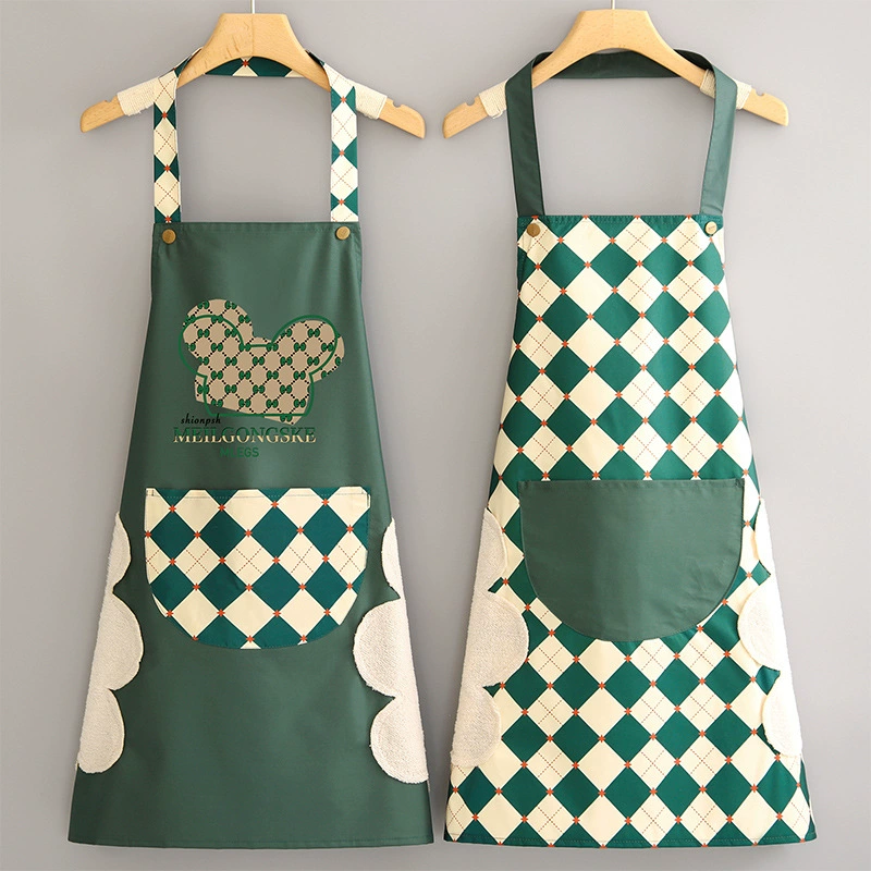 Модный цветовой подбор темно-зеленого ромбовидного фартука в клетку, водонепроницаемый и маслостойкий кухонный фартук для уборки, талию пары можно использовать для волос