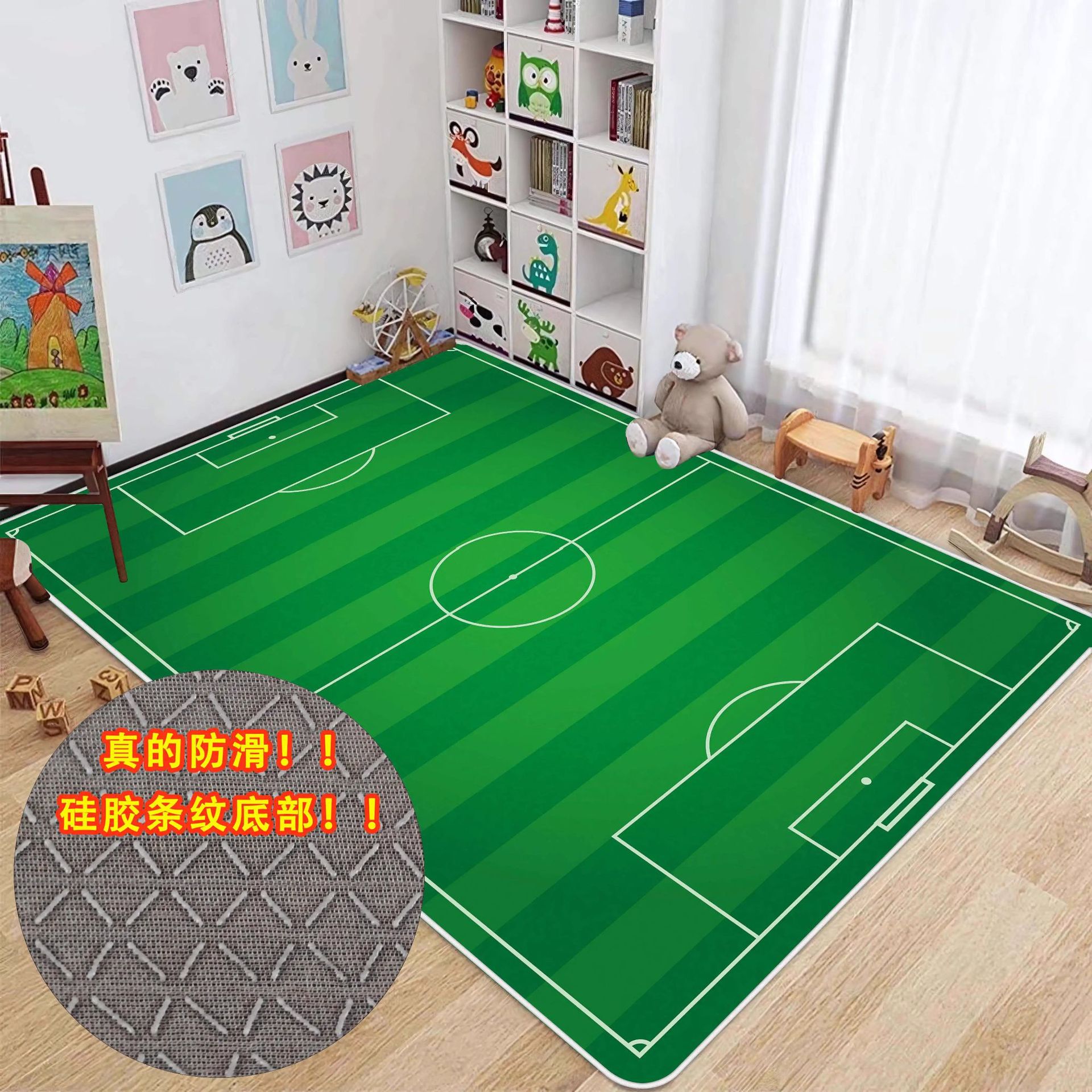 Alfombrilla de entrenamiento de fútbol interior verde simple para el hogar, resistente a la suciedad y fácil de cuidar, alfombrilla de terciopelo de cristal antideslizante, alfombrilla resistente al desgaste