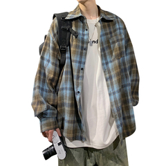 レトロチェック柄シャツメンズ長袖春夏ハイエンドハンサムルーズシャツアメカジユースジャケット