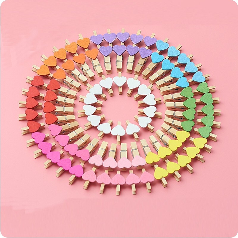 Photo Frame Wooden Colorfulful Heart Flower Arrangement Valentine's Day Flower Shop Card Note Photo Wall Kindergarten Small Wooden Clip