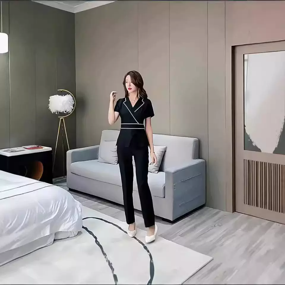 足疗师工作服新款2024显瘦遮肚子养生馆足浴技师气质套装空姐制服