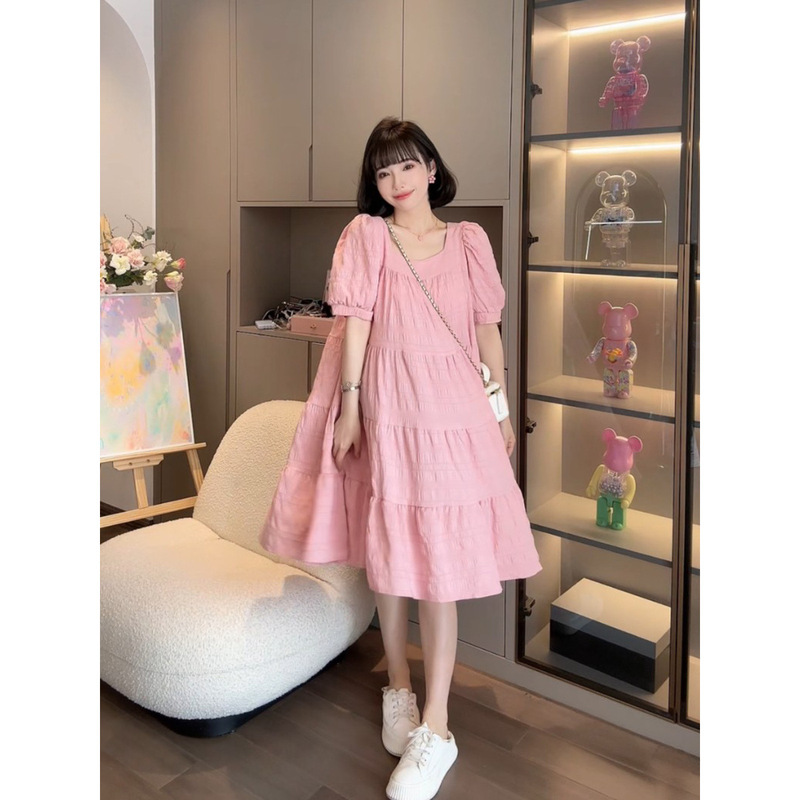 Maternity Summer Dress Korean Style Sweet Loose Fit Belly-Covering Plus Size Short-Sleeve A-Line Dress Mid-Length for Petite Trendy Moms Maternity Summer Dress Korean Style Sweet Loose Fit Belly-Covering Plus Size Short-Sleeve A-Line Dress Mid-Length for Petite Trendy Moms