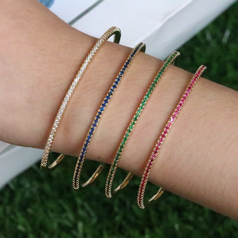 Fashion Geometric Copper Gold Plated Zircon Bangle