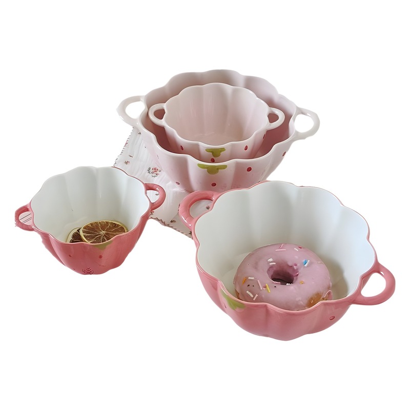 かわいい陶磁器の耳の碗の家庭用の個人の専用の新型のinsは熱いイチゴの花びらの碗の果物のサラダの碗を防ぎます。|undefined