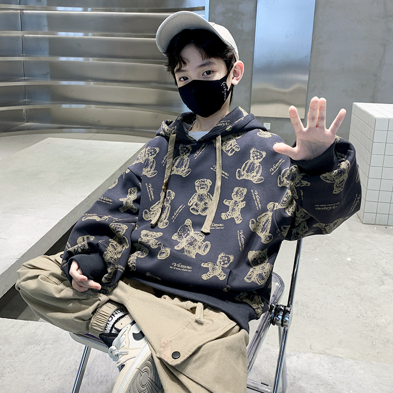 Boys Autumn Sweatshirt 2023 New Medium and Large Children's Style Hooded Tops Boys and Children's Bottoming Shirts Trendy Brand Wholesale