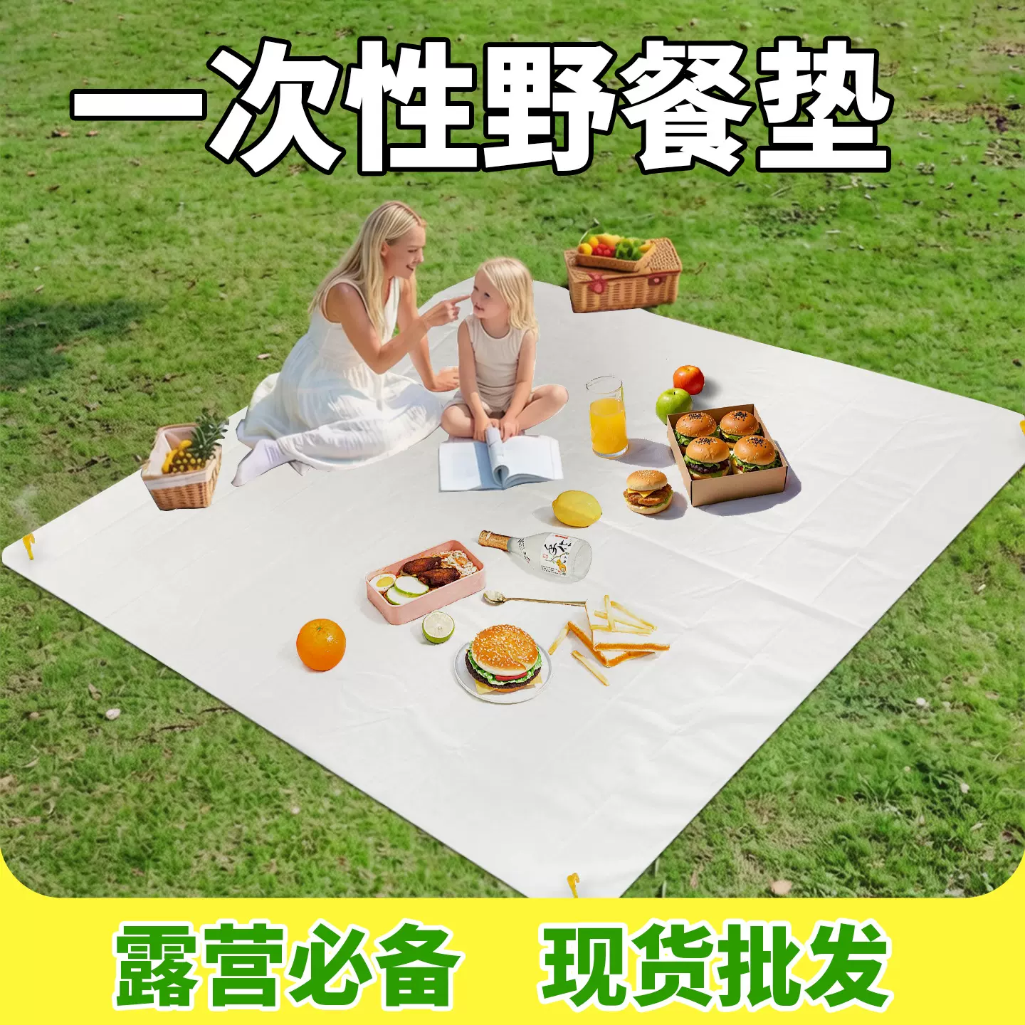 户外野餐垫一次性防潮加厚便携露营户外野餐垫草坪露营一次性桌布