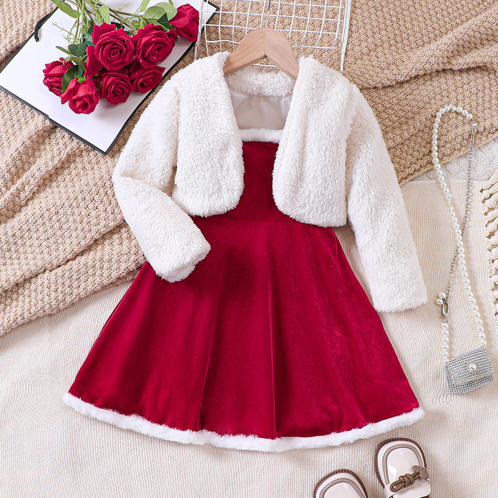 Vêtements pour enfants EW, nouveau produit pour filles, petit manteau d'automne et d'hiver, robe à bretelles en velours TZ855-D_voghion.com