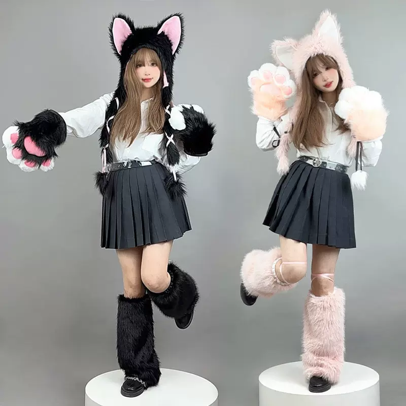 狐狸耳朵帽子小众亚文化y2k猫耳朵帽子二次元秋冬毛绒保暖帽子