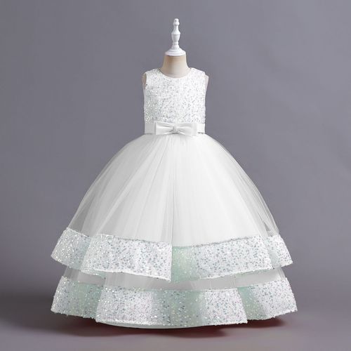 Flower girls wedding party princess dresses kids birthday party pageant competition sequins ball gown photos shooting piano singer perform long dress