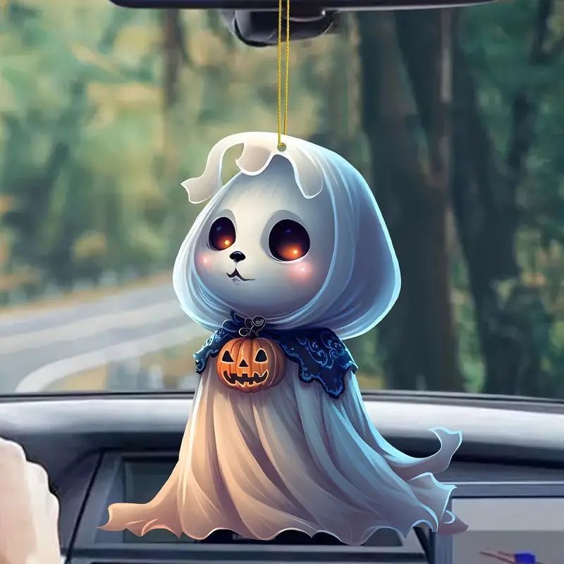 Halloween creativo nuevo colgante fantasma acrílico plano transfronterizo coche retrovisor colgante decoración para el hogar image 2