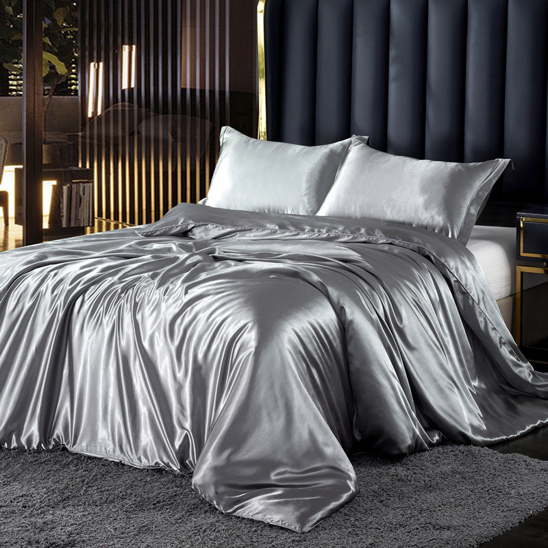 Summer Naked Sleeping Washable Silk Four-Piece Set Solid Color Double-Sided Imitation Mulberry Silk Quilt Cover Ice Silk Bed Sheet Bedding Set Summer Naked Sleeping Washable Silk Four-Piece Set Solid Color Double-Sided Imitation Mulberry Silk Quilt Cover Ice Silk Bed Sheet Bedding Set