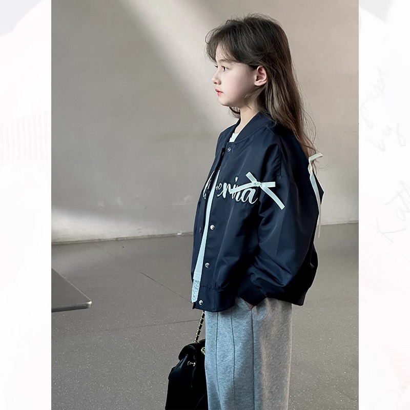 女童外套2025春季新款蝴蝶结字母棒球服中大童韩系洋气儿童夹克潮|undefined
