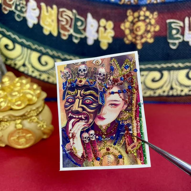 唐卡画芯批发吊坠卡芯扎基拉姆前世今生高清彩金卡芯|undefined