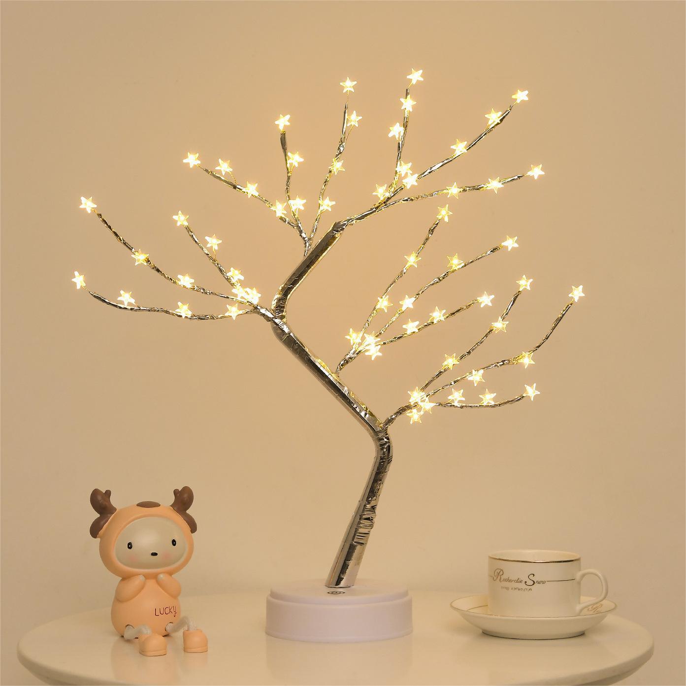 Navidad transfronteriza atmósfera de modelado LED estrella de decoración lámpara base caja de baterías USB estrella de perla lámpara de árbol
