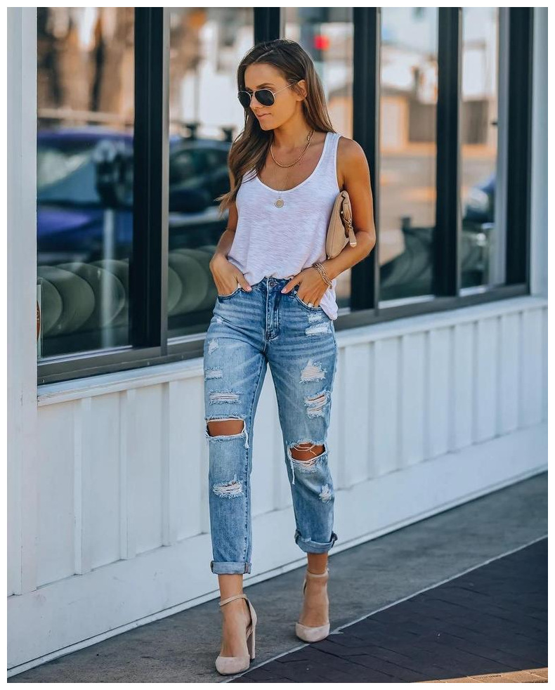 Washed Water Ripped Straight Leg Jeans NSJRM72194